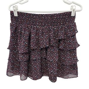 American Eagle Outfitters Skirt  Floral Layered Asymmetric Smocked Lined Black